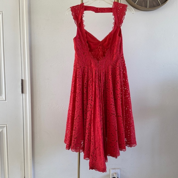 Free People Red Lace High-Low Dress 2 XS - Picture 7 of 10